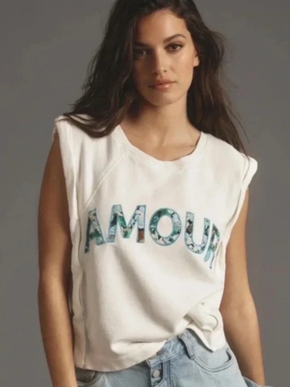 Anthropologie AMOUR Graphic Muscle Tee French Girl Minimalist Casual Top Size M